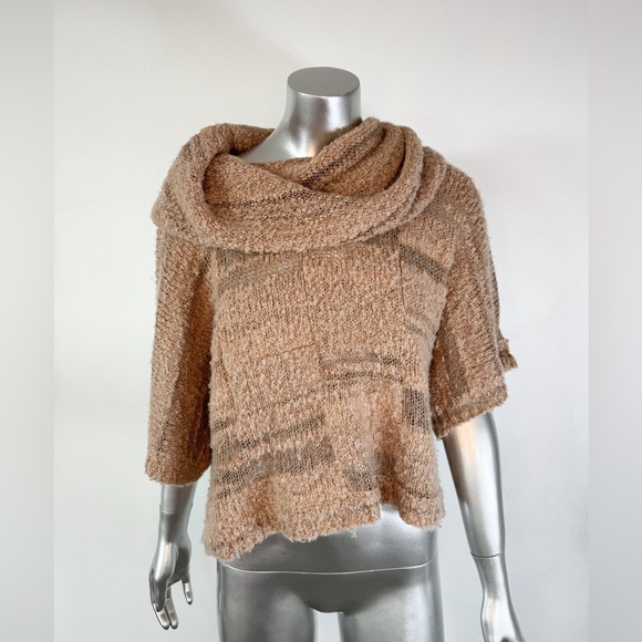 Gianni Bini sweater boiled wool boucle open knit cowl neck crop large - Picture 3 of 11